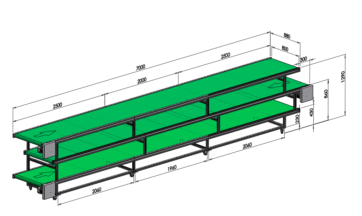 7米三層交錯流水線輸送機