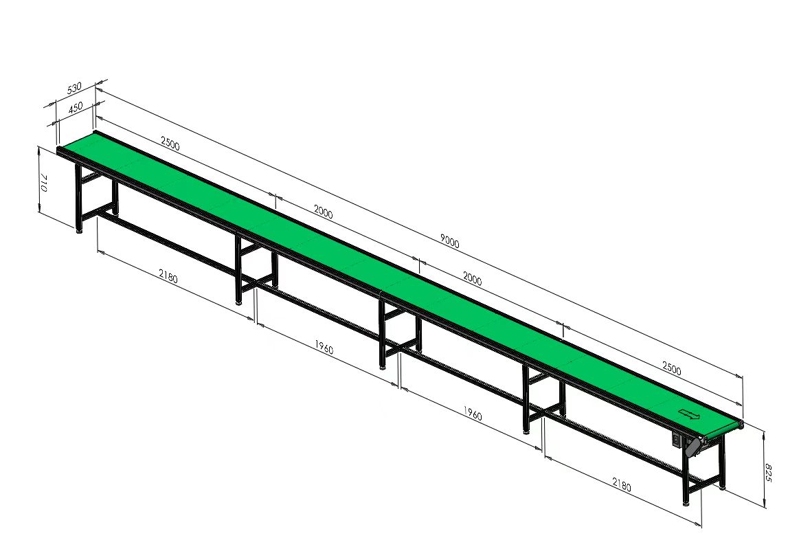 9米長帶寬450mm標(biāo)準(zhǔn)平行款流水線輸送機